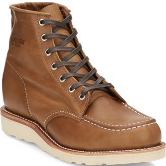 As new men’s Baldwin Chippewa moc toe tan leather wedge boots size 7.5 D - Picture 12 of 16